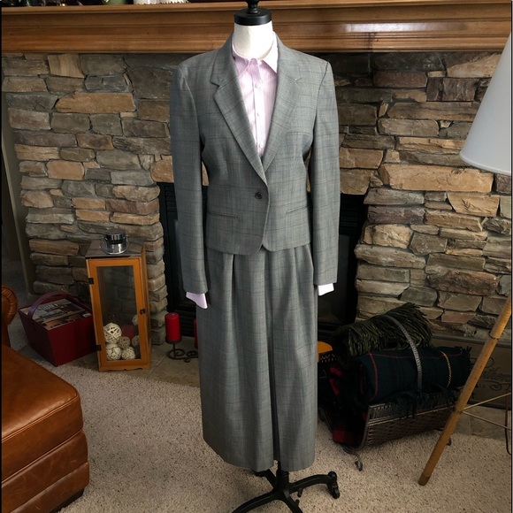 WOOLF BROTHERS Ladies Gray Glen Plaid Worsted Wool Suit with Skirt - Size 6 - Picture 1 of 14